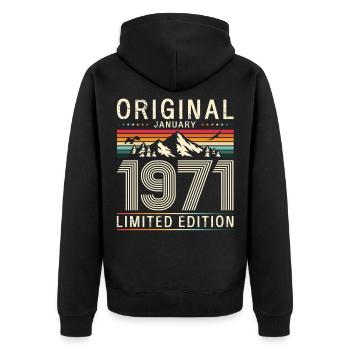 55e anniversaire Original janvier Né en 1971 - Veste à capuche bio Premium Unisexe - noir - Dos - Nico (187cm)