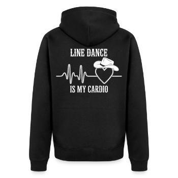 Line Dance Cardio Herz Logo - Unisex Premium Bio Zip Hoodie - Schwarz - Hinten - Nico (187cm)