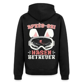 Apres-Ski HASEN BETREUER Lustiges - Unisex Premium Bio Zip Hoodie - Schwarz - Hinten - Nico (187cm)