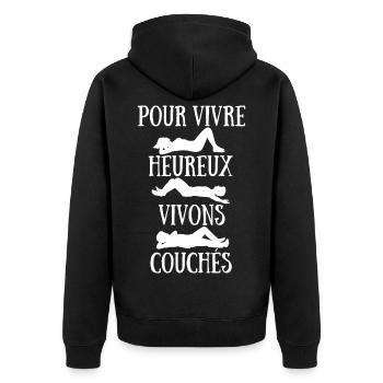 To live happily let's live in bed - Unisex Premium Organic Zip Hoodie - black - Back - Nico (187cm)