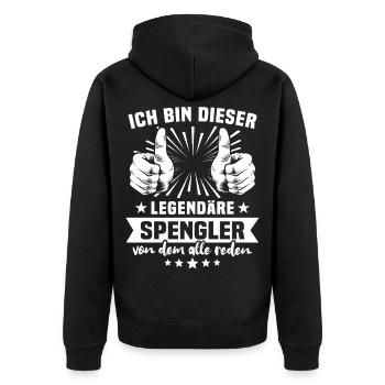Spengler Legende - Unisex Premium Bio Zip Hoodie - Schwarz - Hinten - Nico (187cm)