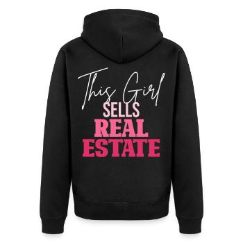 Diese Frau verkauft Immobilien - Unisex Premium Bio Zip Hoodie - Schwarz - Hinten - Nico (187cm)
