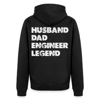 Husband Dad Engineer Legend - Unisex Premium Bio Zip Hoodie - Schwarz - Hinten - Nico (187cm)