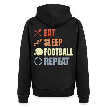 Eat Sleep Football Repeat - Unisex Premium Bio Zip Hoodie - Schwarz - Hinten - Nico (187cm)