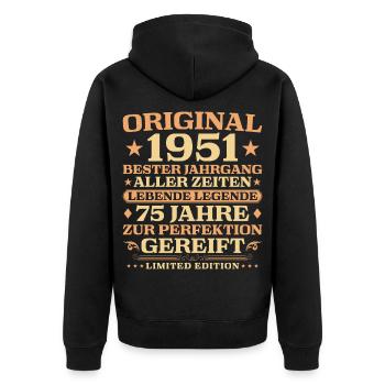 75. Geburtstag Lebende Legende 1951 Jahrgang - Unisex Premium Bio Zip Hoodie - Schwarz - Hinten - Nico (187cm)