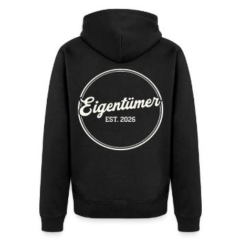 Owner Est. 2026 – Proud Owner Retro - Unisex Premium Organic Zip Hoodie - black - Back - Nico (187cm)