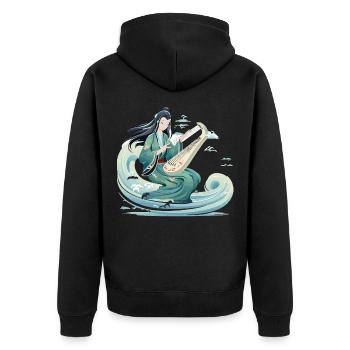Guqin Master on Sea Wave - Unisex Premium Organic Zip Hoodie - black - Back - Nico (187cm)