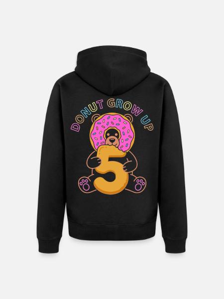 Donut Grow Up 5th Birthday Bear - Unisex Premium Organic Zip Hoodie - black