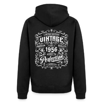 Vintage 1956 | Aged to perfection | Birthday - Unisex Premium Organic Zip Hoodie - black - Back - Nico (187cm)