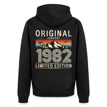 44e anniversaire Original janvier 1982 - Veste à capuche bio Premium Unisexe - noir - Dos - Nico (187cm)