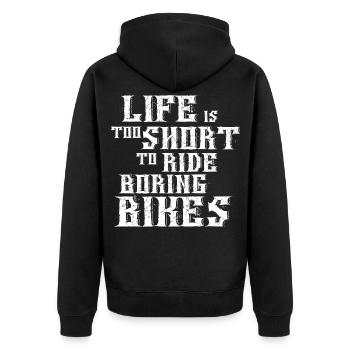 Life is too short to ride boring Bikes - Unisex Premium Organic Zip Hoodie - black - Back - Nico (187cm)