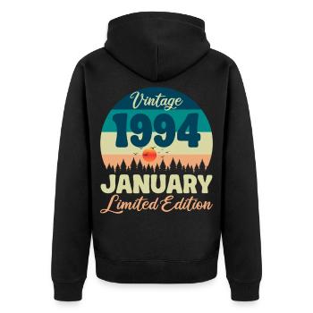 Geburtstag Januar 1994 Geschenk Vintage Limited - Unisex Premium Bio Zip Hoodie - Schwarz - Hinten - Nico (187cm)
