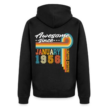 Vintage January 1956 Vintage Retro Birthday - Unisex Premium Organic Zip Hoodie - black - Back - Nico (187cm)