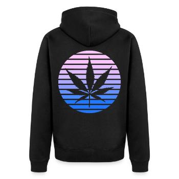 Cannabis Hanfblatt Retro Sunset Vintage Stil - Unisex Premium Bio Zip Hoodie - Schwarz - Hinten - Nico (187cm)