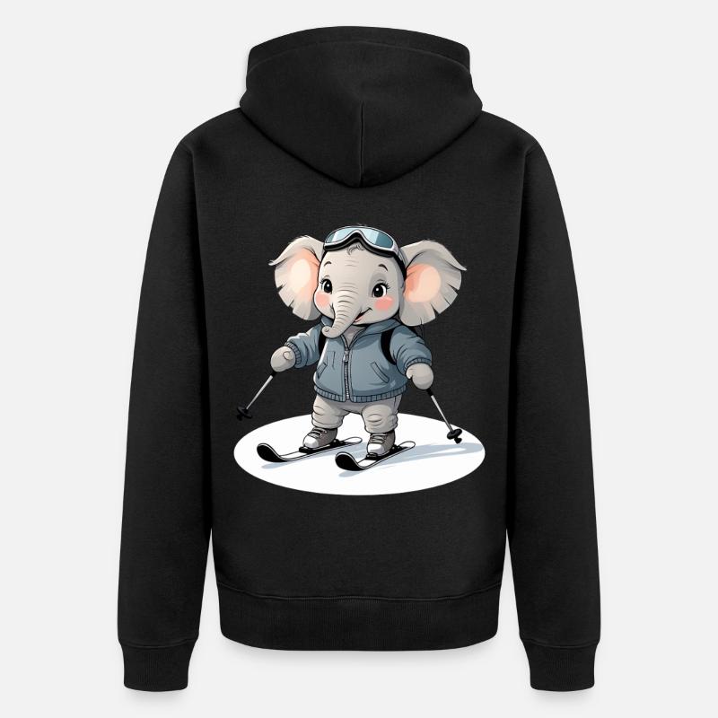 Sweat à capuche éléphant skiant - Veste à capuche bio Premium Unisexe - noir