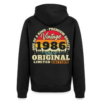 1986 Vintage Rétro Cadeau D'anniversaire - Veste à capuche bio Premium Unisexe - noir - Dos - Nico (187cm)