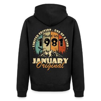 January 1981 Original – Limited Edition - Unisex Premium Organic Zip Hoodie - black - Back - Nico (187cm)