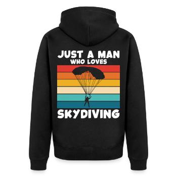 Fallschirmsport Retro Regenbogen - Unisex Premium Bio Zip Hoodie - Schwarz - Hinten - Nico (187cm)