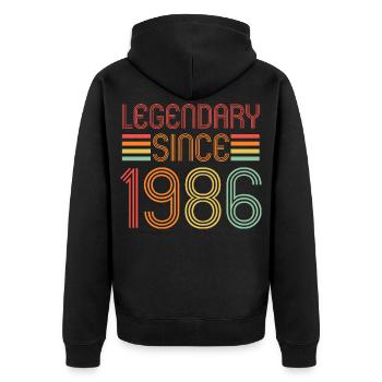 Légendaire depuis 1986, Rétro, Anniversaire - Veste à capuche bio Premium Unisexe - noir - Dos - Nico (187cm)