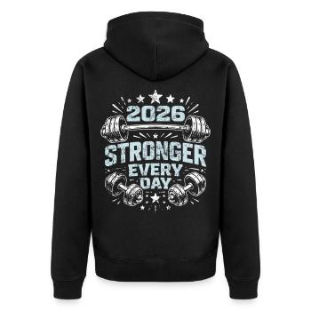 Stronger every day | Sport | gute Vorsätze 2026 - Unisex Premium Bio Zip Hoodie - Schwarz - Hinten - Nico (187cm)