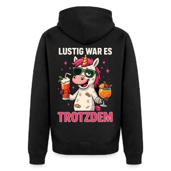 Unicorn Cat Shirt, It Was Funny - Unisex Premium Organic Zip Hoodie - black - Back - Nico (187cm)