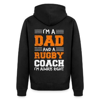 Ich bin Dad und Rugby Coach – Immer Recht - Unisex Premium Bio Zip Hoodie - Schwarz - Hinten - Nico (187cm)