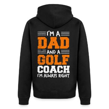 Ich bin Dad und Golf-Coach - Unisex Premium Bio Zip Hoodie - Schwarz - Hinten - Nico (187cm)
