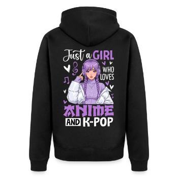 Just A Girl Who Love L’Anime And K-Pop - Veste à capuche bio Premium Unisexe - noir - Dos - Nico (187cm)