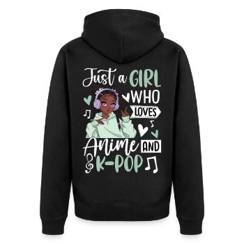 Just A Girl Who Loves Anime And K-Pop - Unisex Premium Organic Zip Hoodie - black - Back - Nico (187cm)