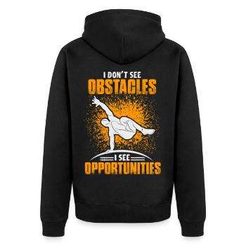 Parkour Ich sehe keine Hindernisse Ich sehe Chancen - Unisex Premium Bio Zip Hoodie - Schwarz - Hinten - Nico (187cm)