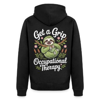 Get a Grip Occupational Therapy Sloth - Unisex Premium Bio Zip Hoodie - Schwarz - Hinten - Nico (187cm)