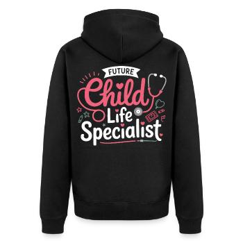 Zukunft Kind Lebensspezialist - Unisex Premium Bio Zip Hoodie - Schwarz - Hinten - Nico (187cm)