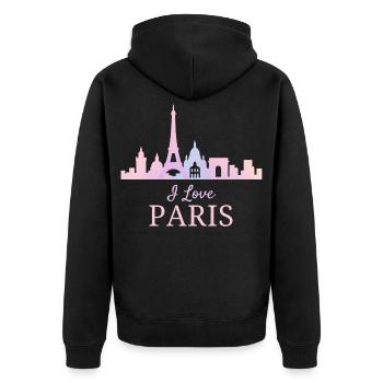 I Love Paris – Pastel Skyline - Unisex Premium Organic Zip Hoodie - black - Back - Nico (187cm)