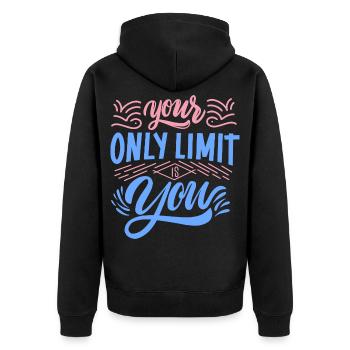 Your only limit is you – Motivations-Design - Unisex Premium Bio Zip Hoodie - Schwarz - Hinten - Nico (187cm)