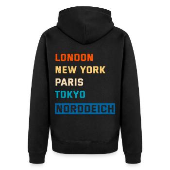 Vacances de la mer du Nord LONDRES, NEW YORK, PARIS NORDDEICH - Veste à capuche bio Premium Unisexe - noir - Dos - Nico (187cm)