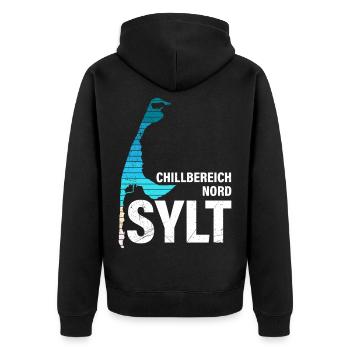 Nordsee Urlaub CHILL BEREICH NORD Lustiges - Unisex Premium Bio Zip Hoodie - Schwarz - Hinten - Nico (187cm)