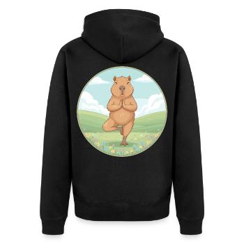 Zen Capybara Yoga Pose Achtsamkeitskunst - Unisex Premium Bio Zip Hoodie - Schwarz - Hinten - Nico (187cm)