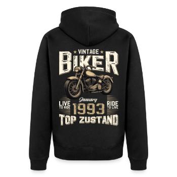 Cadeau du 33e anniversaire Motocycliste janvier 1993 - Veste à capuche bio Premium Unisexe - noir - Dos - Nico (187cm)