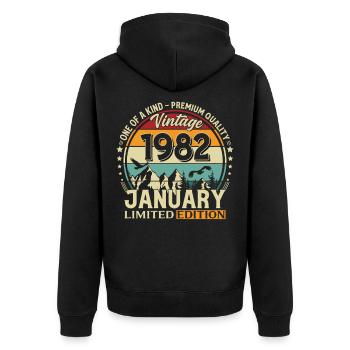 44e anniversaire millésime janvier 1982 - Veste à capuche bio Premium Unisexe - noir - Dos - Nico (187cm)