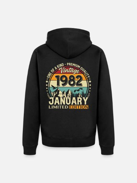 44e anniversaire millésime janvier 1982 - Veste à capuche bio Premium Unisexe - noir