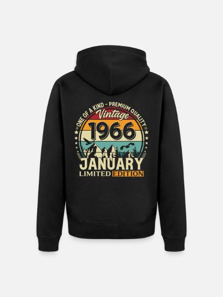 196660e anniversaire Millésime janvier 1966 - Veste à capuche bio Premium Unisexe - noir