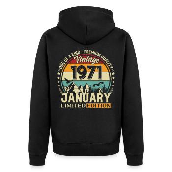 55e anniversaire millésime janvier 1971 - Veste à capuche bio Premium Unisexe - noir - Dos - Nico (187cm)