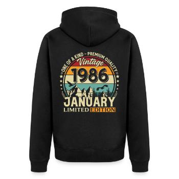 40e anniversaire Millésime de janvier 1986 - Veste à capuche bio Premium Unisexe - noir - Dos - Nico (187cm)