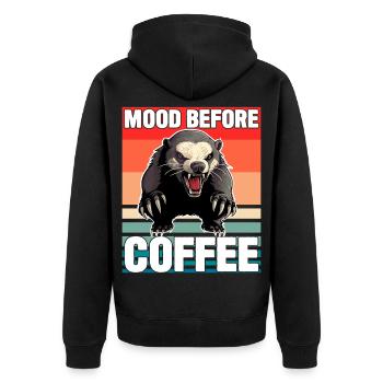Honigdachs-Stimmung vor dem Kaffee - Unisex Premium Bio Zip Hoodie - Schwarz - Hinten - Nico (187cm)