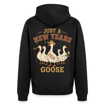 Just A New Years Goose 2026 Feierspaß - Unisex Premium Bio Zip Hoodie - Schwarz - Hinten - Nico (187cm)