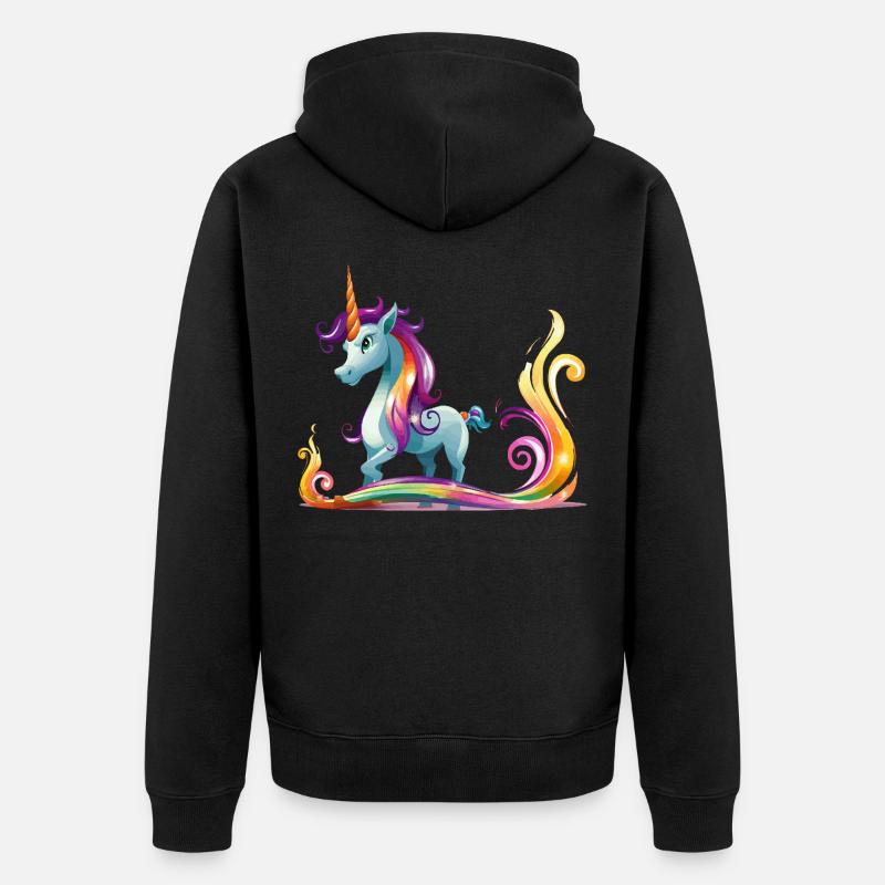 Regenbogen-Einhorn Farbströme - Unisex Premium Bio Zip Hoodie - Schwarz