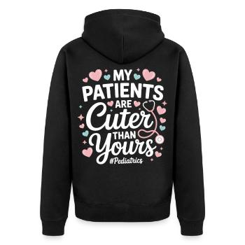 Meine Patienten sind süßer als deine - Unisex Premium Bio Zip Hoodie - Schwarz - Hinten - Nico (187cm)