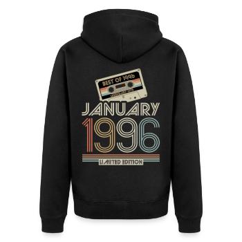 Legendary since January 1996, Retro, Geburtstag - Unisex Premium Bio Zip Hoodie - Schwarz - Hinten - Nico (187cm)