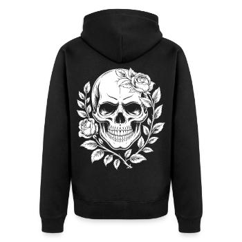 Schädel mit Blumenkranz - Unisex Premium Bio Zip Hoodie - Schwarz - Hinten - Nico (187cm)