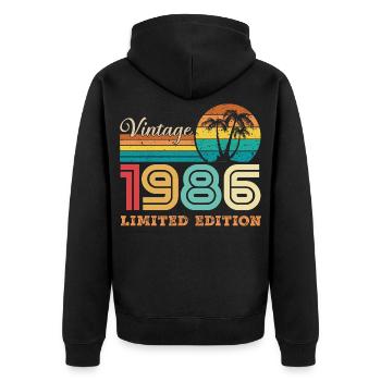 1986 Vintage Retro 1986 Geburtstagsgeschenk - Unisex Premium Bio Zip Hoodie - Schwarz - Hinten - Nico (187cm)